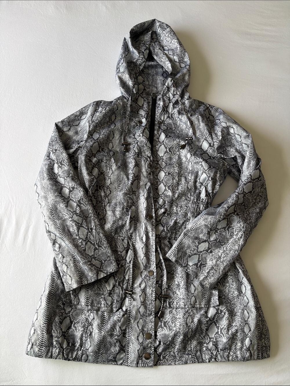 George Snake-Print Hooded Rain Coat - Gray